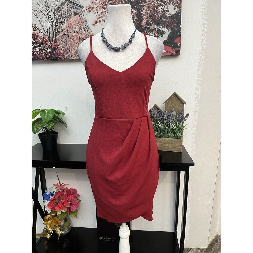 Lulus Forever Your Girl Wine Red Bodycon Dress Wrap Skirt Size S Made in USA NWT